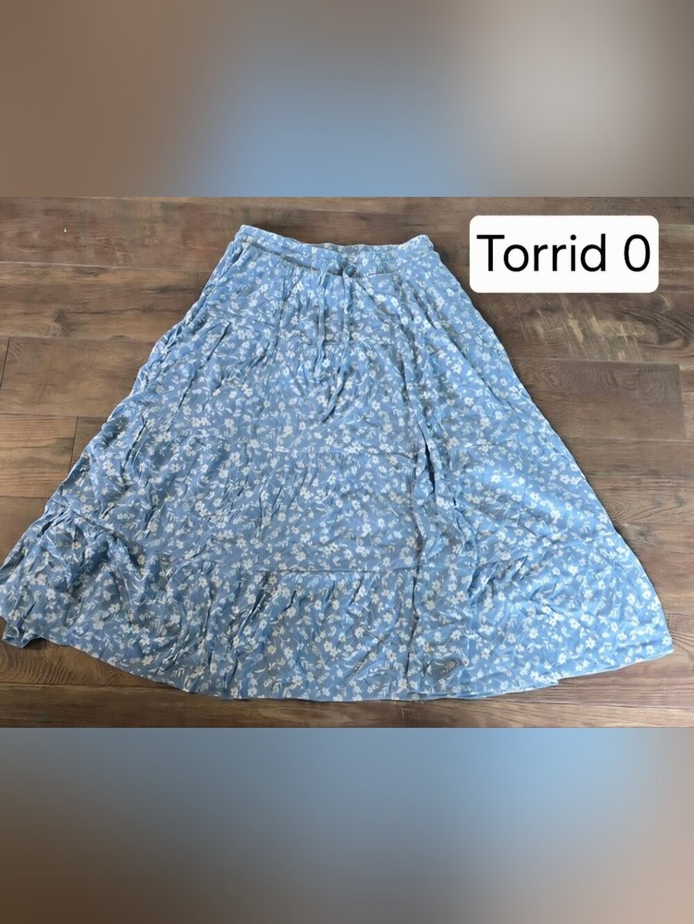torrid Light Blue Floral Tiered Maxi Skirt with Drawstring